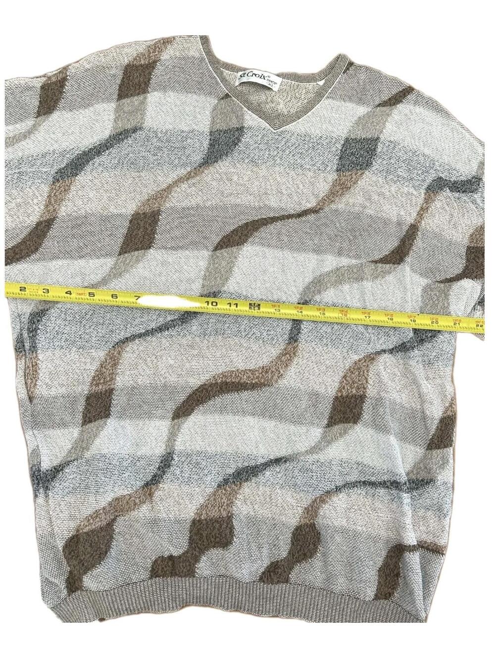 VTG St Croix Men’s Gray Wave Print Lightweight Y2K Long Sleeve Sweater Size XL